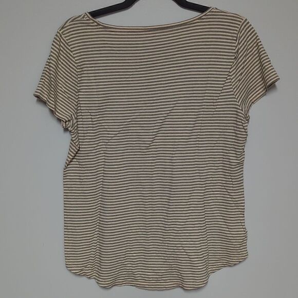 Ann Taylor Factory Tan and Black Striped Short Sleeve Shirt - Picture 3 of 4